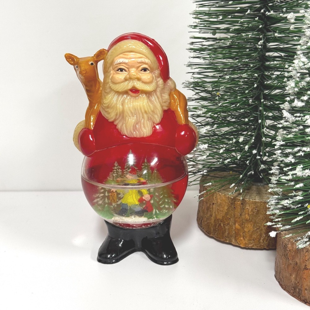 Vintage Santa Snow Globe: Reindeer Figurine, Hong Kong Decor